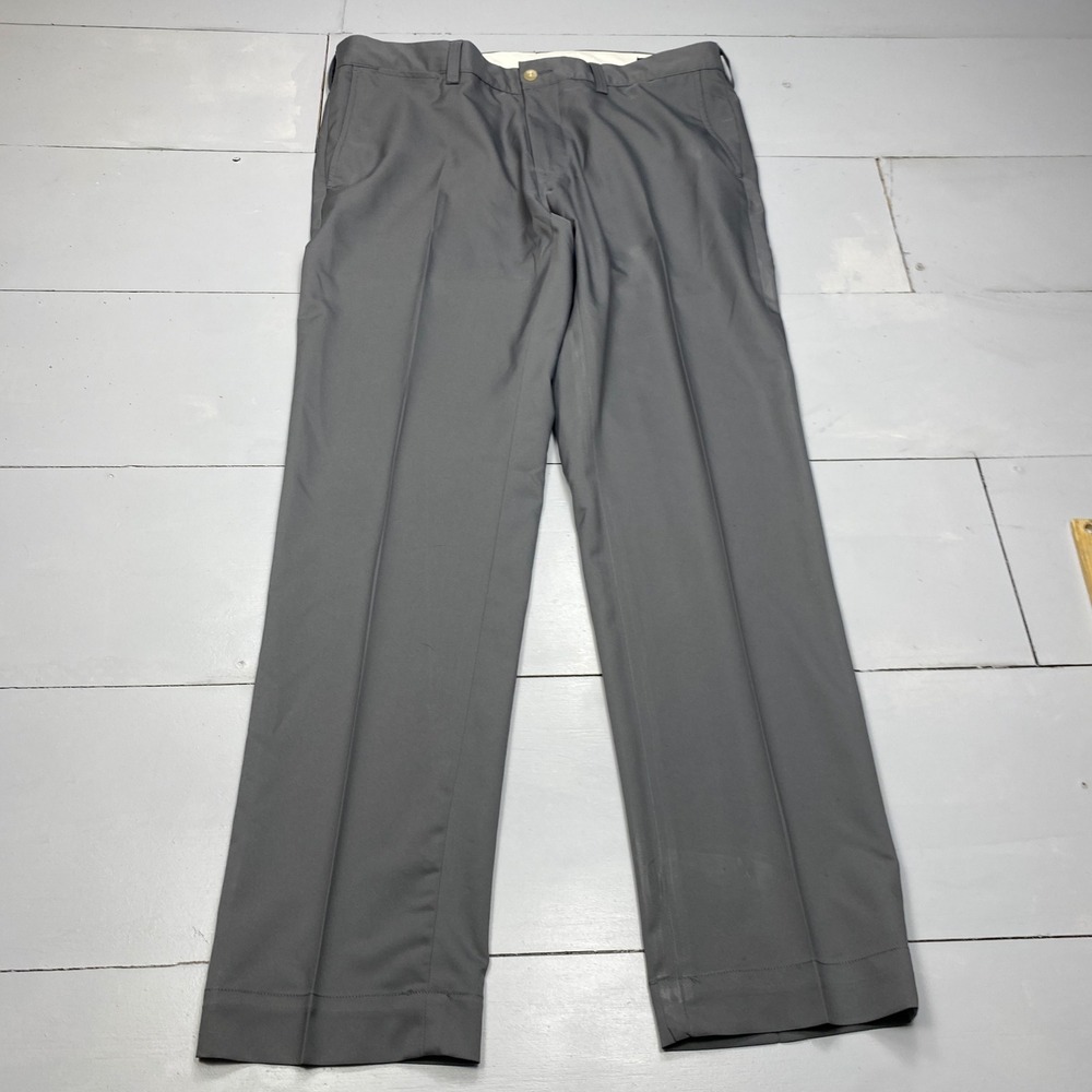 Polo Ralph Lauren Pants Mens 35x32 Grey Slim Fit Flat Front Polyester Trousers